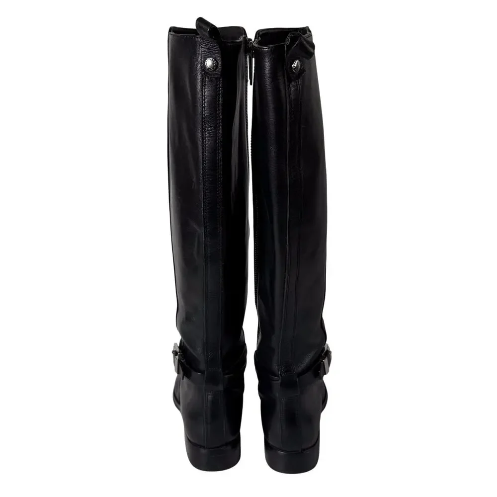 Michael Kors Arley Tall Boots Womens 6.5 Black Leather Equestrian Flat Knee High